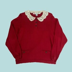 Vintage 80s Red & White Sweater with lace collar ❤️